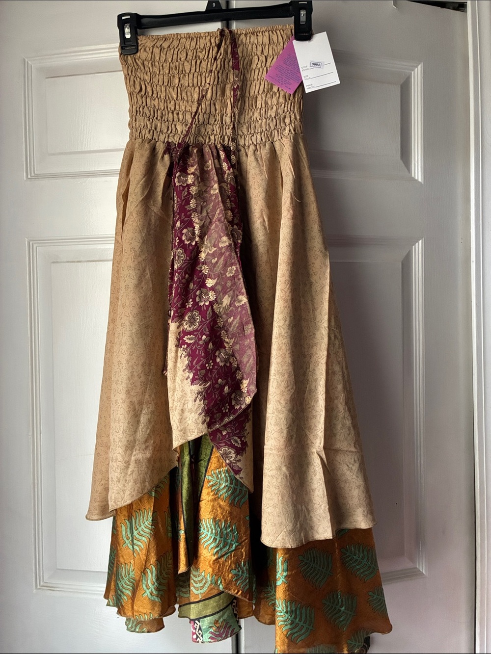 JB Tiered Boho Maxi Skirt in Beige and Burgundy